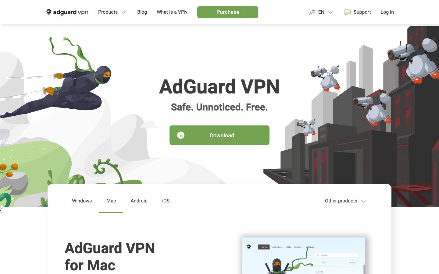 AdGuard VPN homepage hero on adguard-vpn.com, captured 2026-09-24